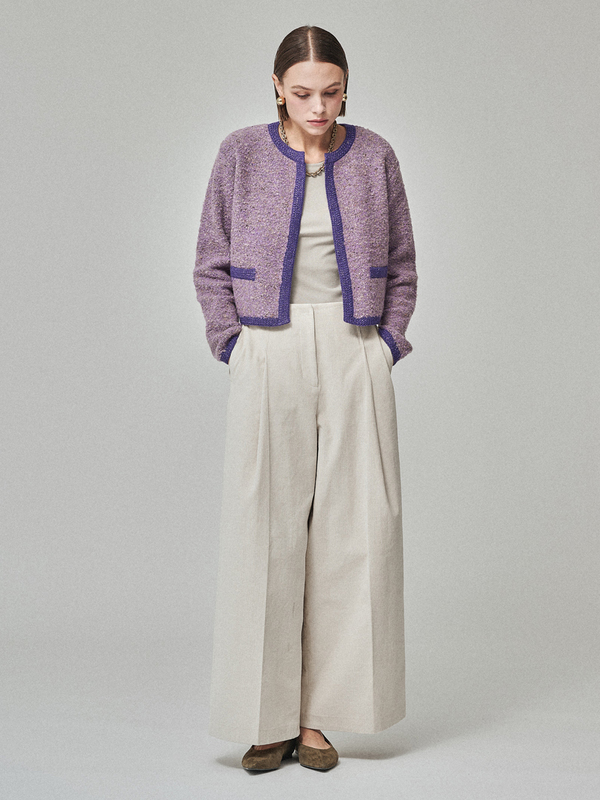 Maison De Ines Tweed Crop Cardigan - Tweed Lavender