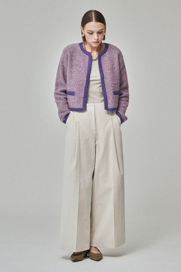 Maison De Ines Tweed Crop Cardigan - Tweed Lavender