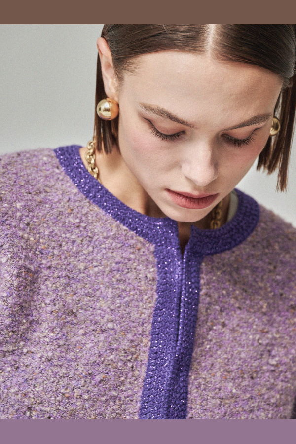 Maison De Ines Tweed Crop Cardigan - Tweed Lavender