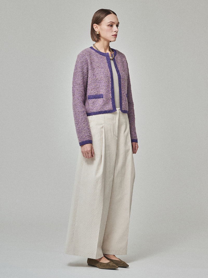Maison De Ines Tweed Crop Cardigan - Tweed Lavender