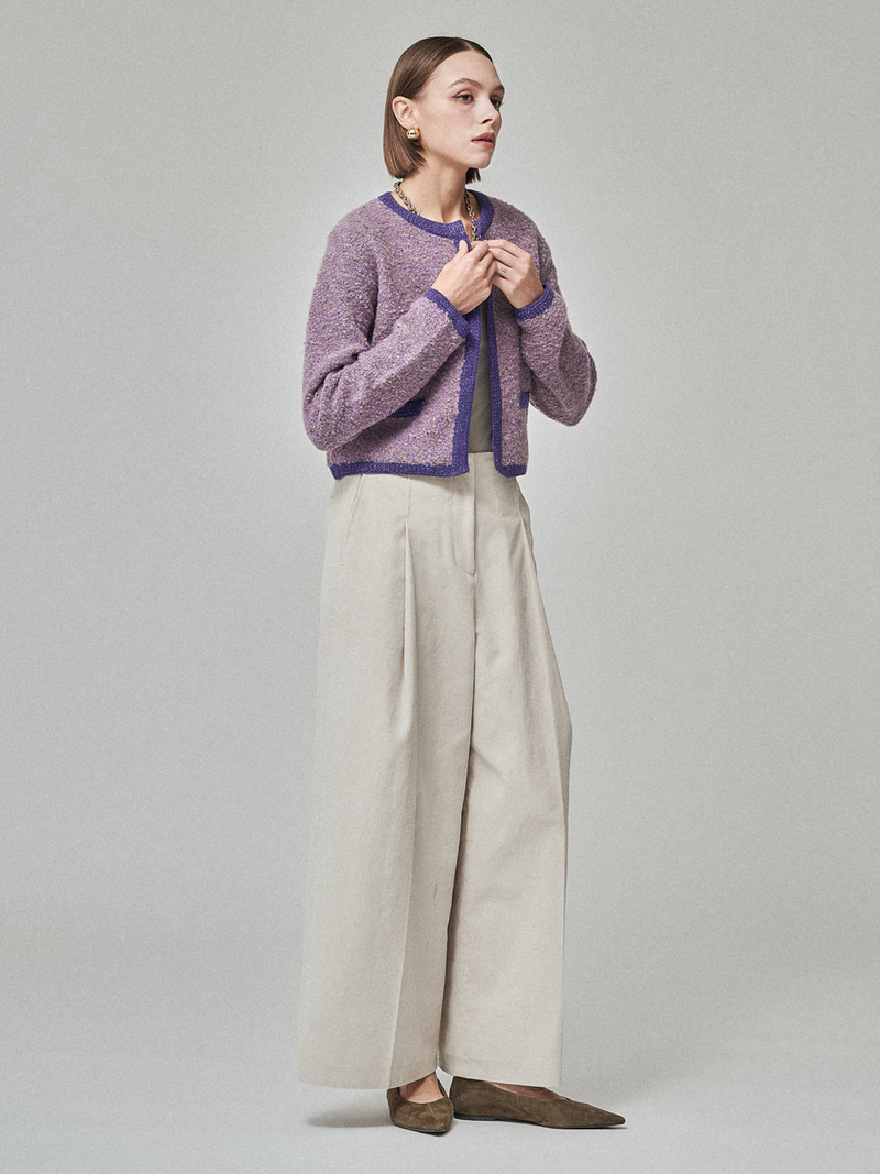 Maison De Ines Tweed Crop Cardigan - Tweed Lavender
