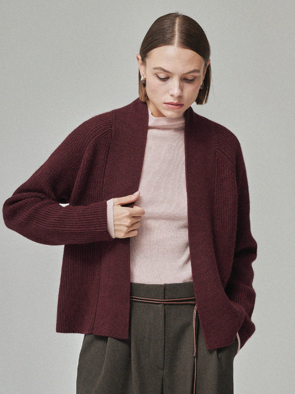 Maison De Ines Raccoon Blend Cardigan - Burgundy - Image 1 of 6