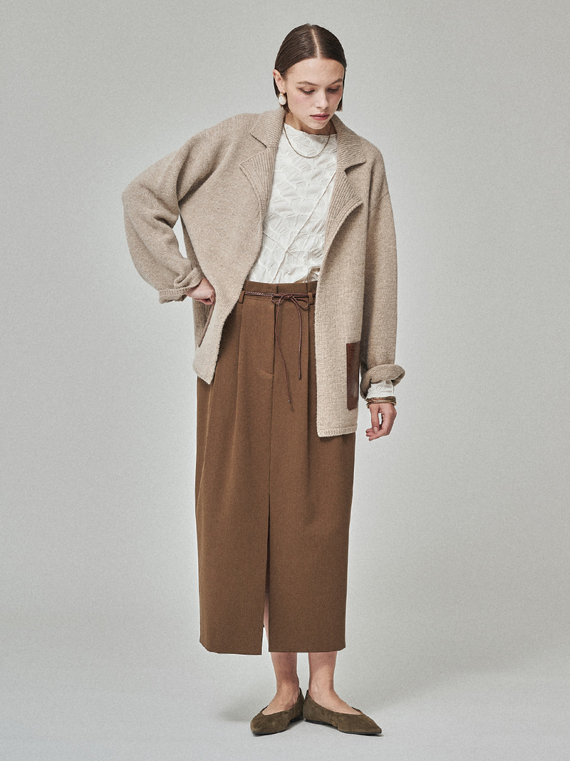 Maison De Ines Leather Pocket Knit Jacket - Soft Oat Beige