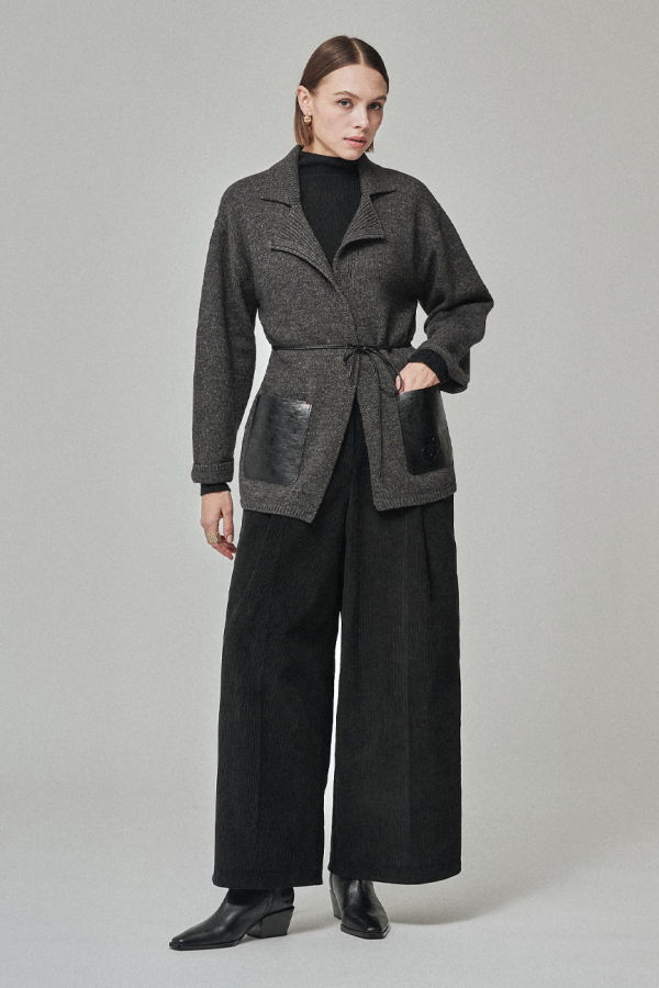 Maison De Ines Leather Pocket Knit Jacket - Ash Gray