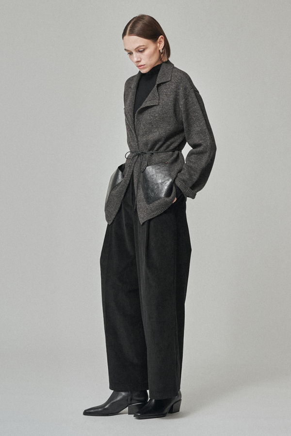 Maison De Ines Leather Pocket Knit Jacket - Ash Gray