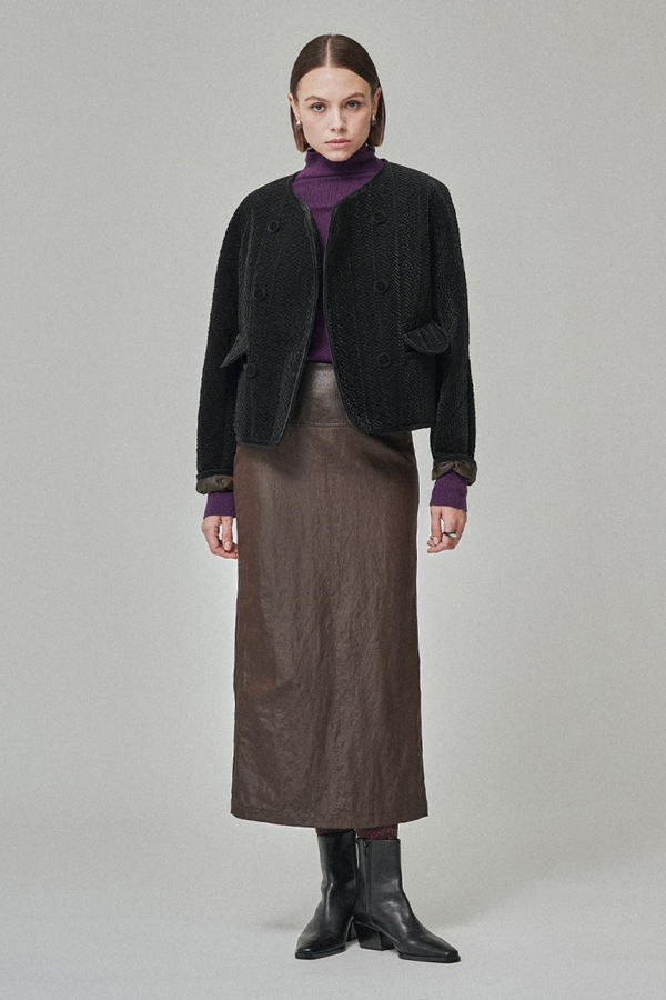 Maison De Ines Herringbone Quilted Jacket - Shine Jet Black