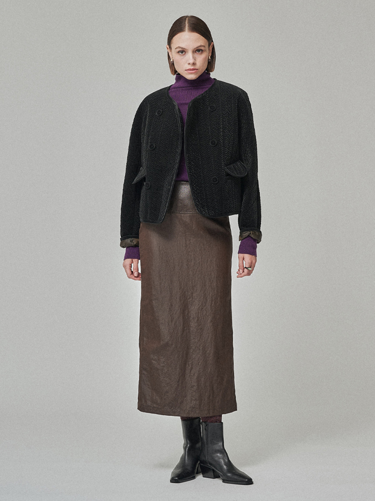 Maison De Ines Herringbone Quilted Jacket - Shine Jet Black - Image 2 of 6