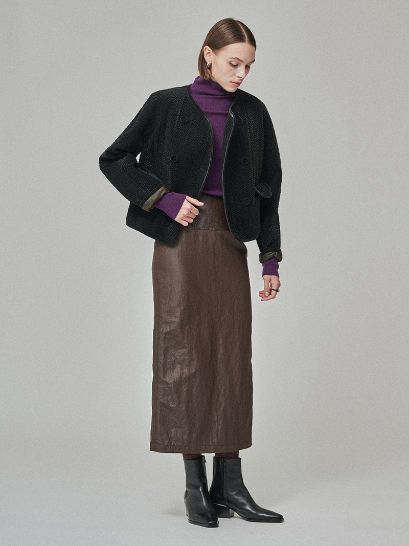 Maison De Ines Herringbone Quilted Jacket - Shine Jet Black