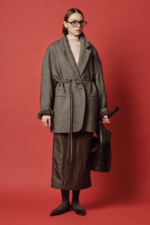 Maison De Ines Oversized Wool Blend Jacket - Herringbone Brown