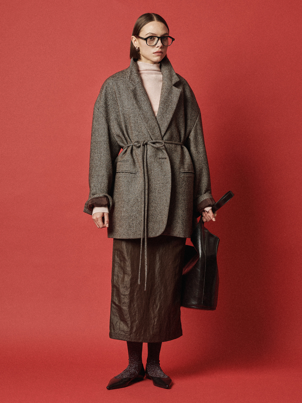 Maison De Ines Oversized Wool Blend Jacket - Herringbone Brown - Image 1 of 6