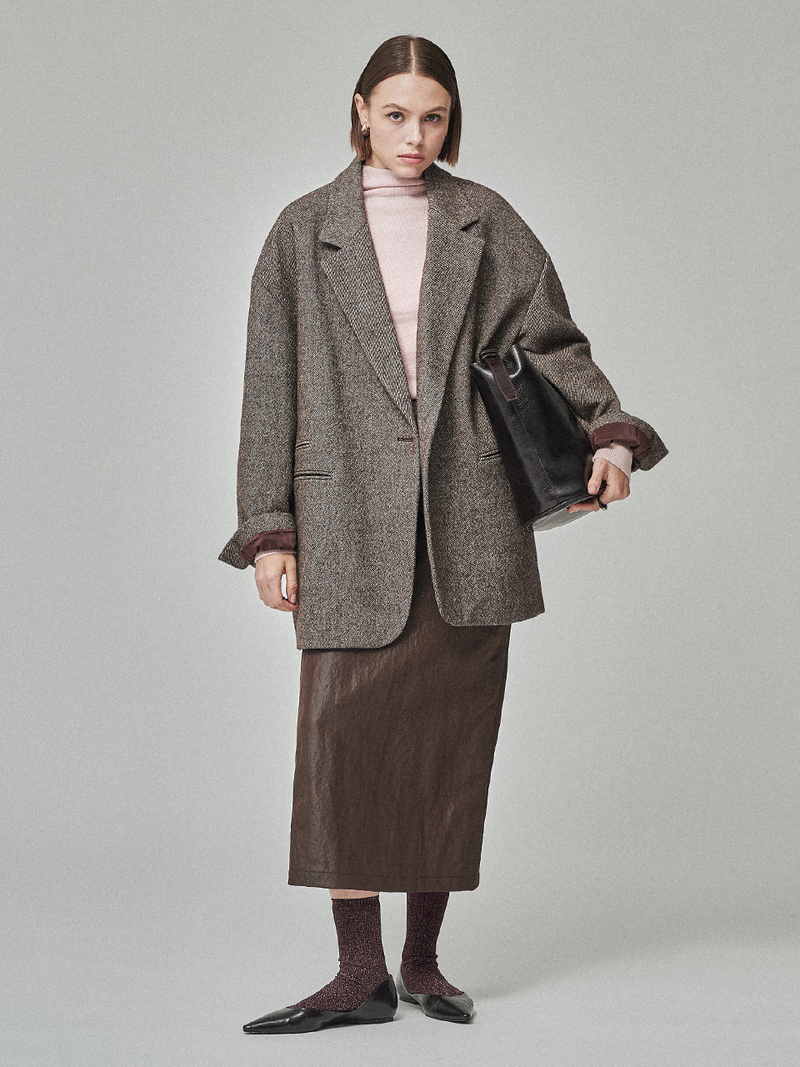 Maison De Ines Oversized Wool Blend Jacket - Herringbone Brown