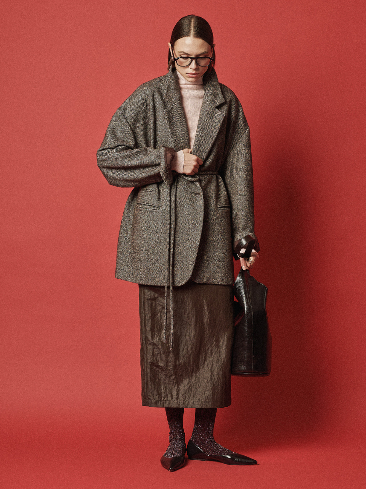 Maison De Ines Oversized Wool Blend Jacket - Herringbone Brown - Image 4 of 6