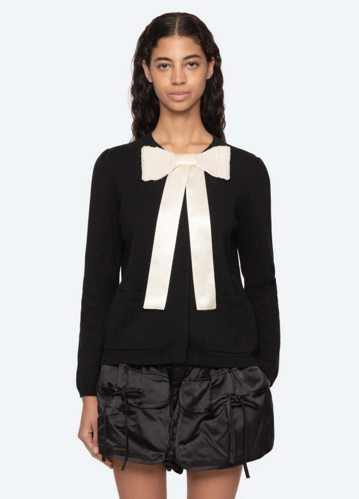 Sea NY Seraphine Satin Bow Wool Cardigan - Image 1 of 8