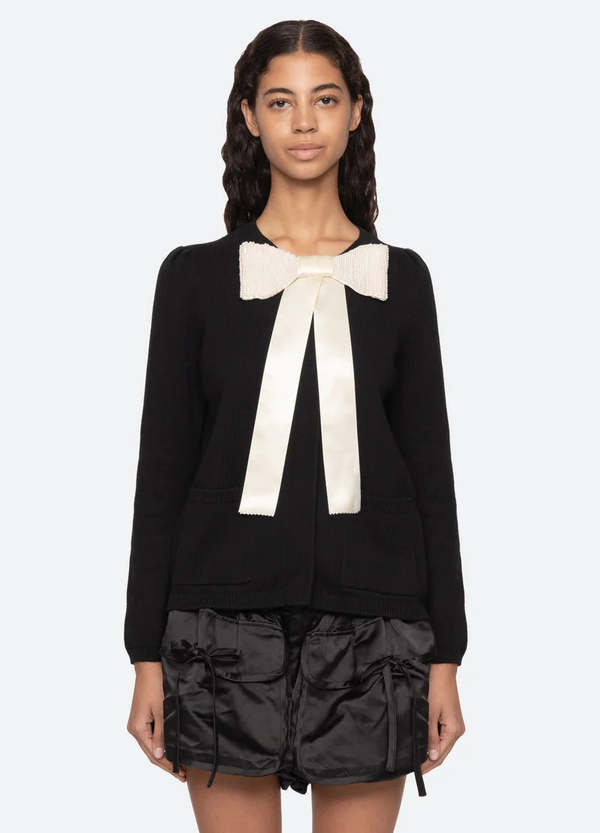 Sea NY Seraphine Satin Bow Wool Cardigan