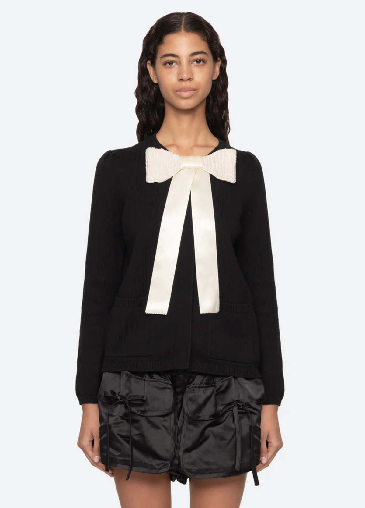 Sea NY Seraphine Satin Bow Wool Cardigan - Image 5 of 8