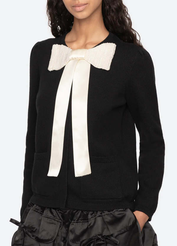 Sea NY Seraphine Satin Bow Wool Cardigan