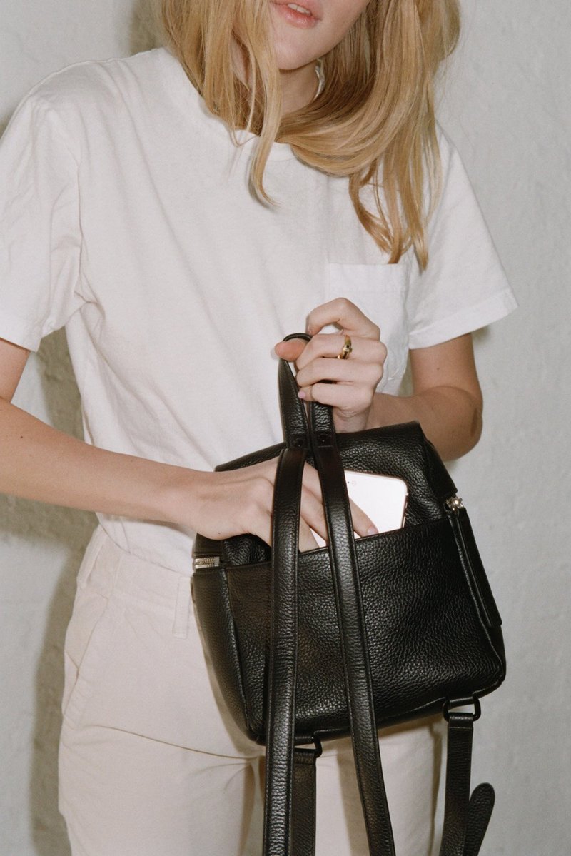 KARA Small Pebbled Leather Backpack | Garmentory display picture 1