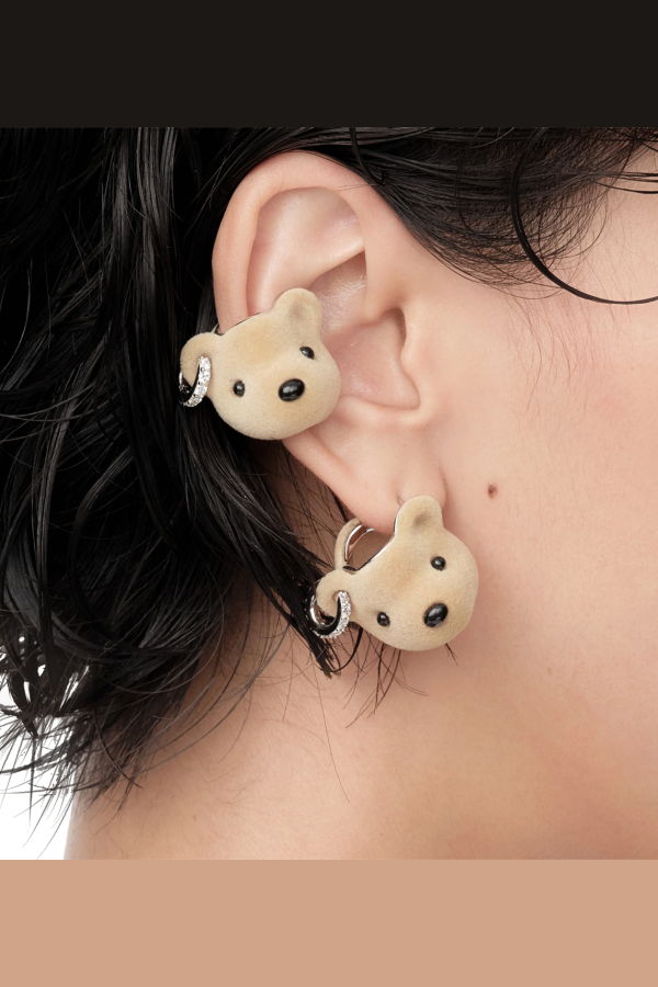 YVMIN Flocked Bear Head Cuff Earring (Left)