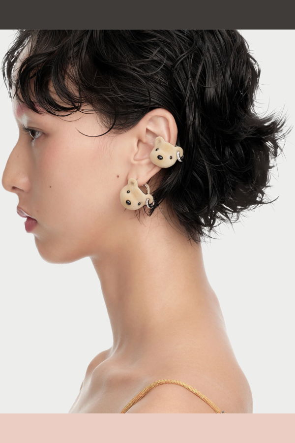 YVMIN Flocked Bear Head Cuff Earring (Right)