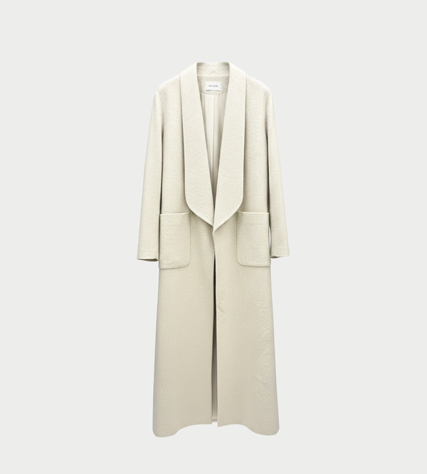 INTO THE EAST Textured Wool Borg Collar Coat - Ivory