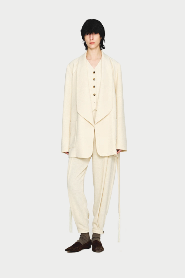 INTO THE EAST Textured Wool Fringed Straight-leg Pants