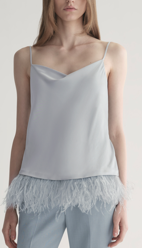 A.L.C. Eliza Feather Trimmed Camisole Top - Slate Blue