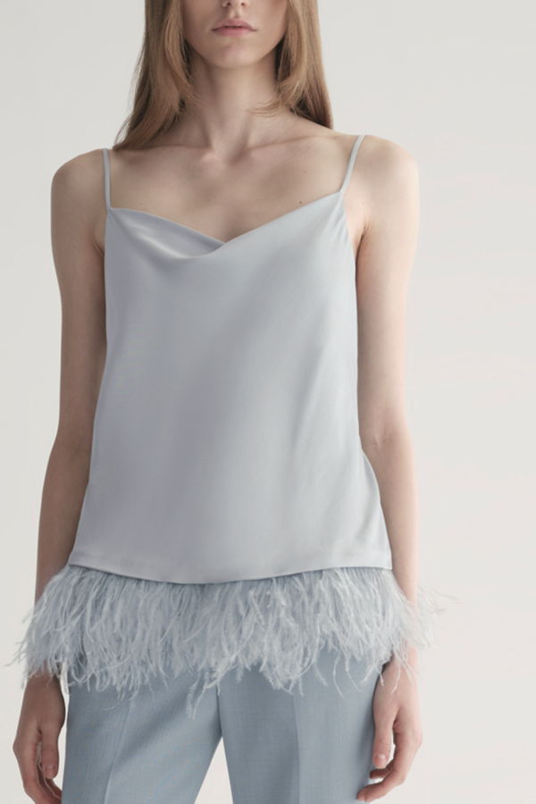 A.L.C. Eliza Feather Trimmed Camisole Top - Slate Blue