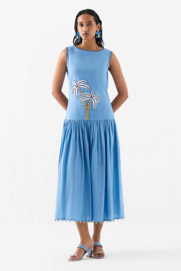 IKKIVI Palm Island Long Dress - Blue
