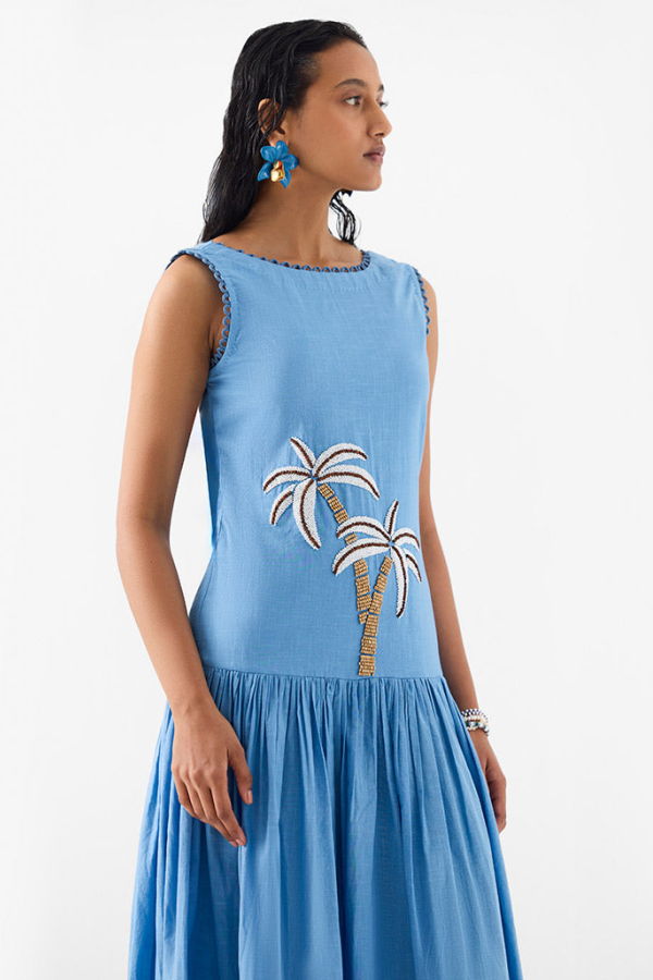IKKIVI Palm Island Long Dress - Blue