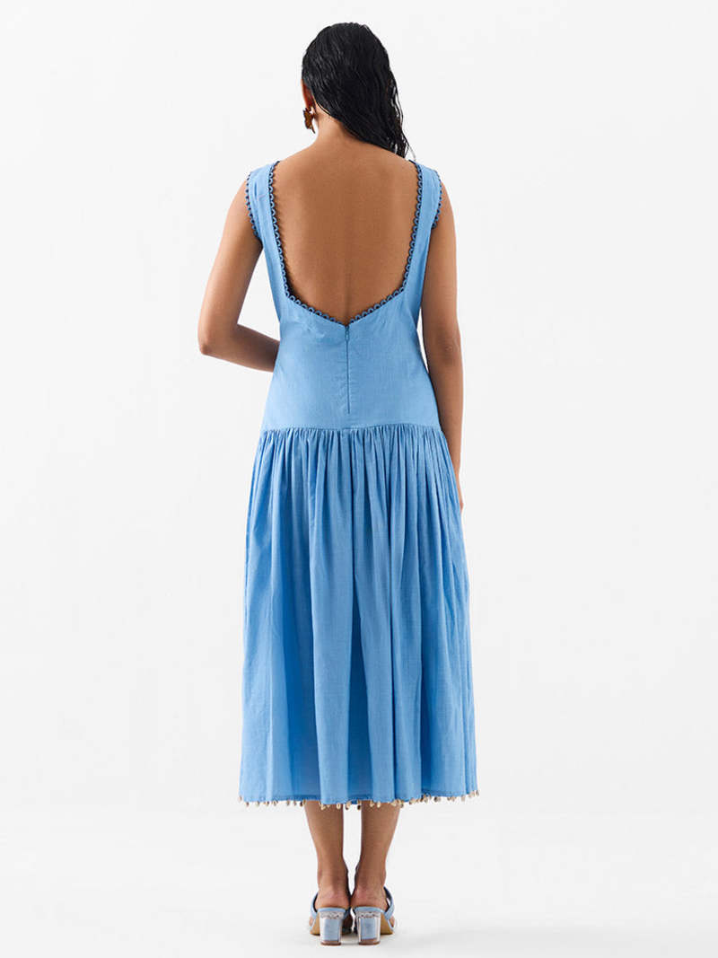 IKKIVI Palm Island Long Dress - Blue