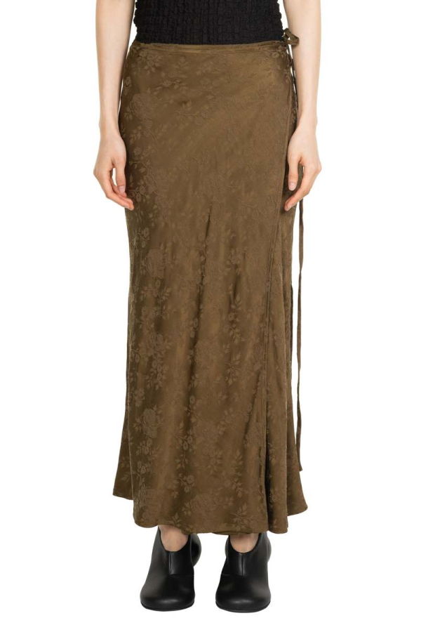 Song for the Mute Antique Floral Wrap Skirt - Khaki