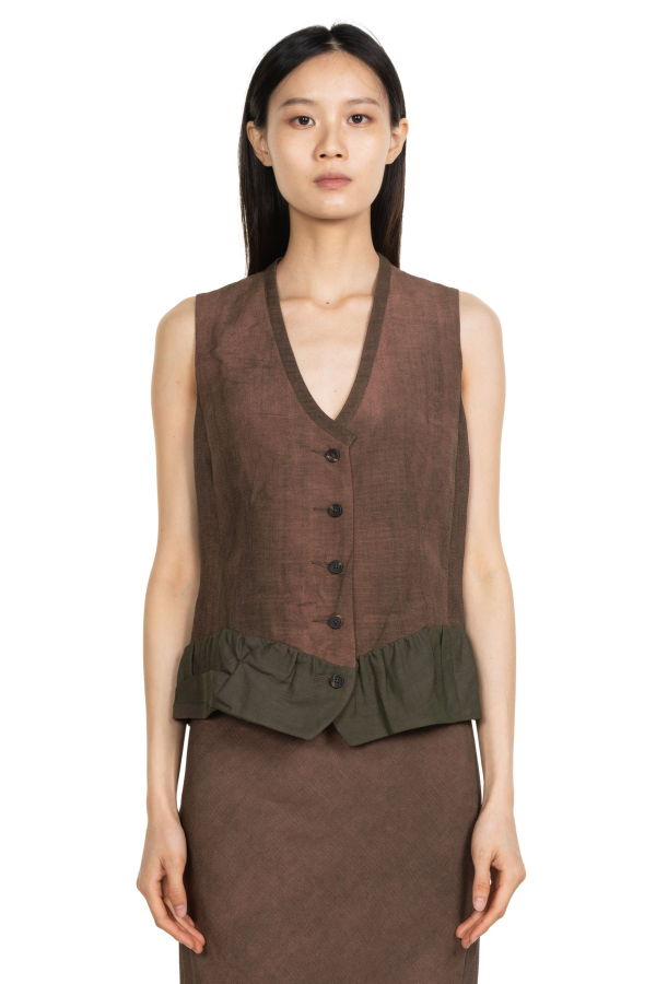 Ziggy Chen Gathered Hem Waistcoat - Burgundy