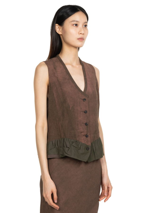 Ziggy Chen Gathered Hem Waistcoat - Burgundy