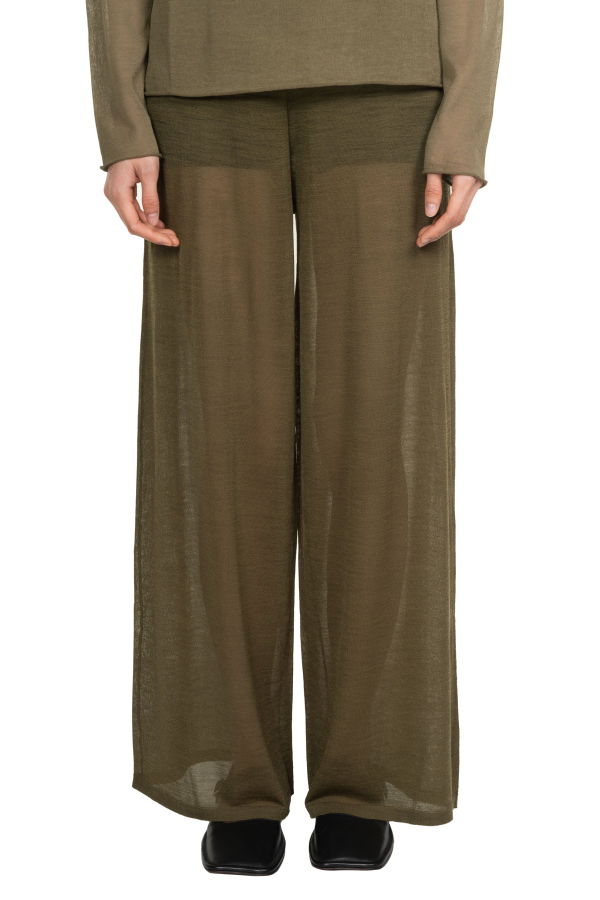 swaying/knit Silk Wool Straight Pants - Khaki