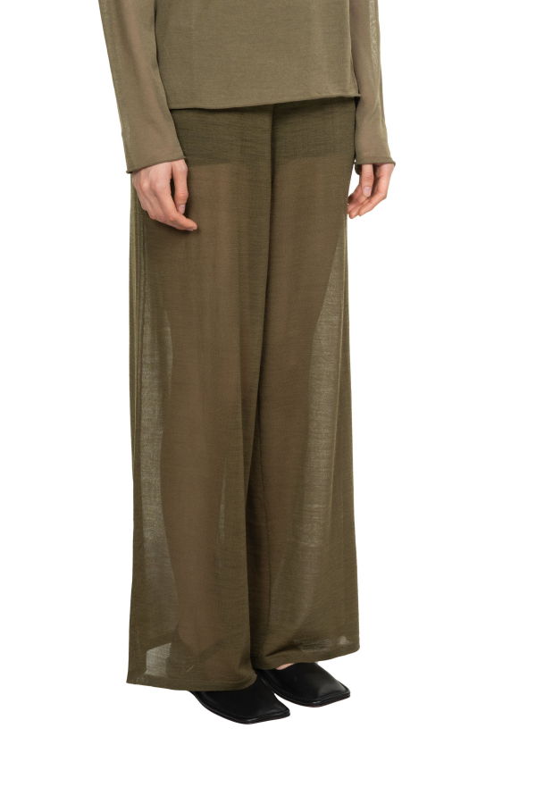 swaying/knit Silk Wool Straight Pants - Khaki