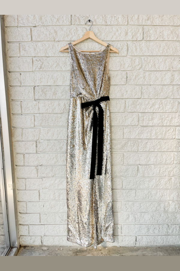 Jonathan Simkhai Felicity Gown With Bow Tie - Gold Multi