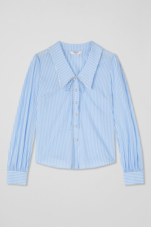LK Bennett Beecham Woven Blouse - Blue/White