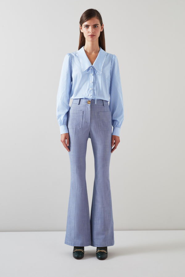 LK Bennett Beecham Woven Blouse - Blue/White