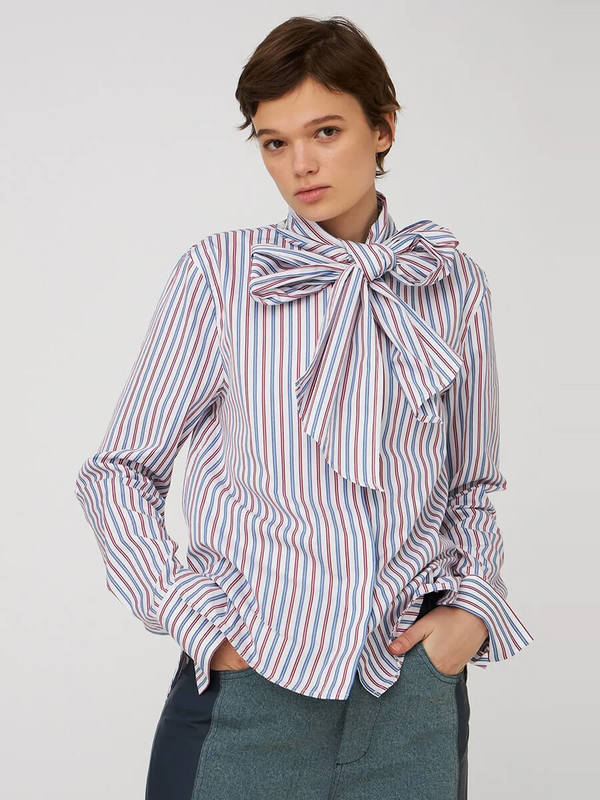 stella nova Striped Cotton Bow Shirt