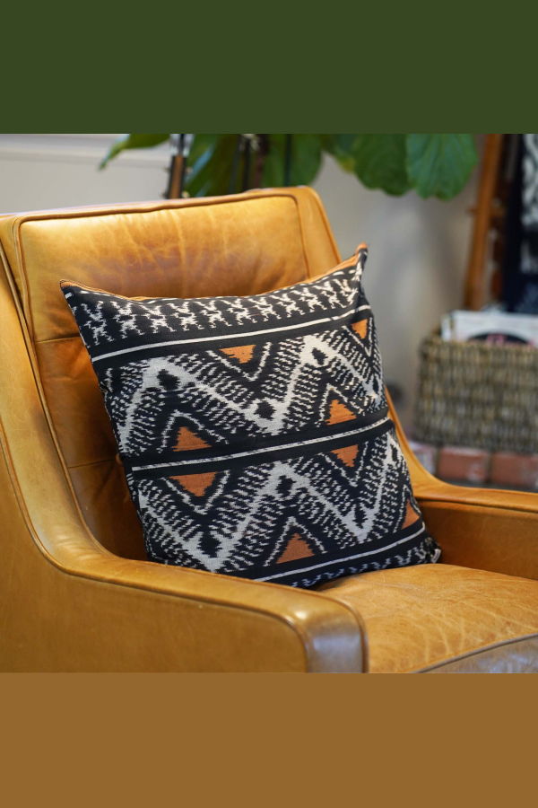 Kasih Coop Handwoven Ikat Pillow Cover - Black and Orange