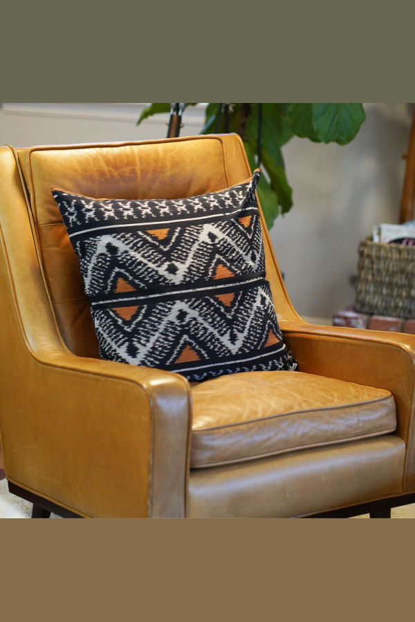 Kasih Coop Handwoven Ikat Pillow Cover - Black and Orange