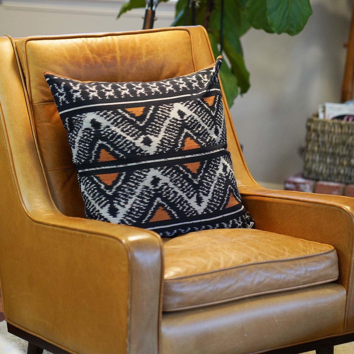 Kasih Coop Handwoven Ikat Pillow Cover - Black and Orange - Image 2 of 7