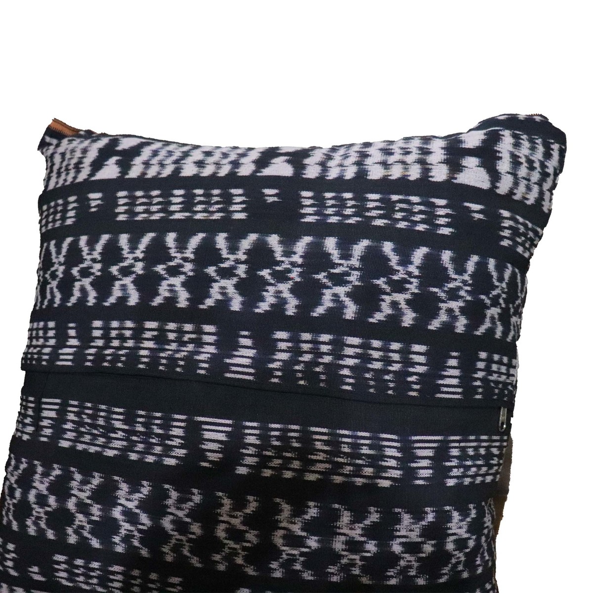 Kasih Coop Handwoven Ikat Pillow Cover - Black and Orange - Image 6 of 7