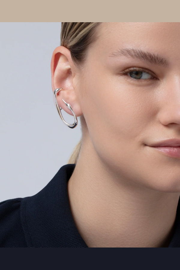 Jenny Bird Egret Climber Earrings - Silver