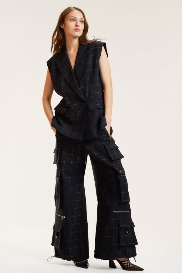 Cynthia Rowley Gilded Grid Cargo Pants - BLKWDP