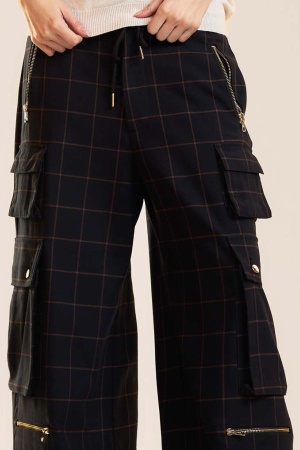 Cynthia Rowley Gilded Grid Cargo Pants - BLKWDP