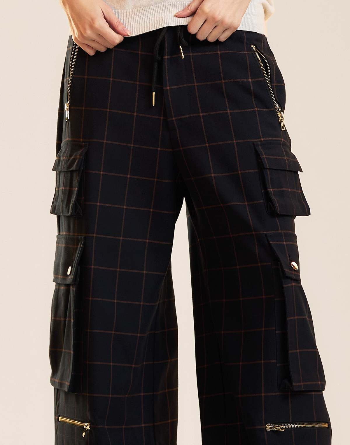 Cynthia Rowley Gilded Grid Cargo Pants - BLKWDP - Image 2 of 5