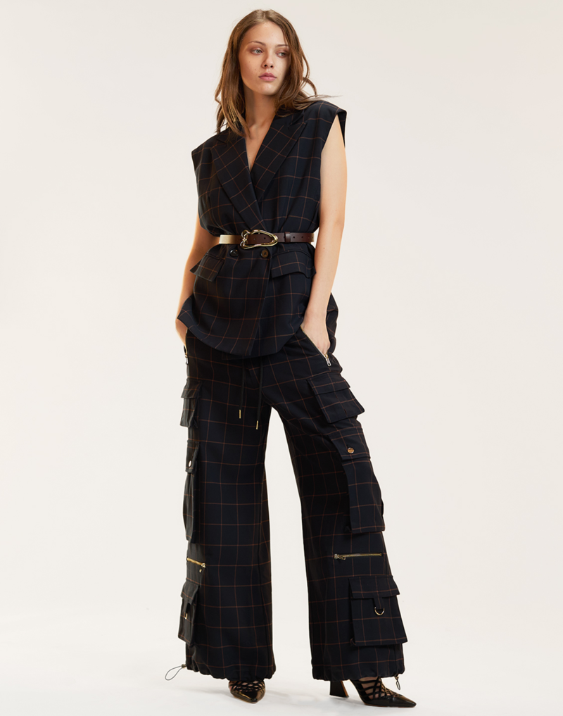 Cynthia Rowley Gilded Grid Cargo Pants - BLKWDP