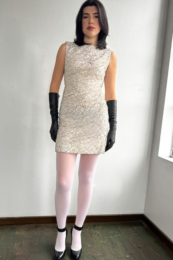 Vintage 60s Beaded Dress with Caplet - White