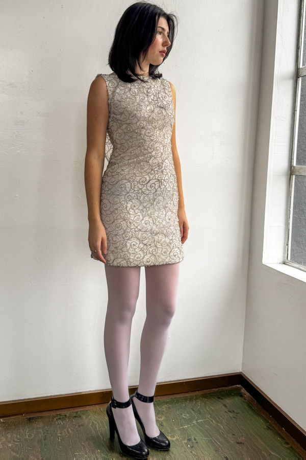 Vintage 60s Beaded Dress with Caplet - White